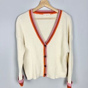 BY TOGETHER Ribbed Knit Cream Cardigan Small V-Neck Preppy Casual Cozy